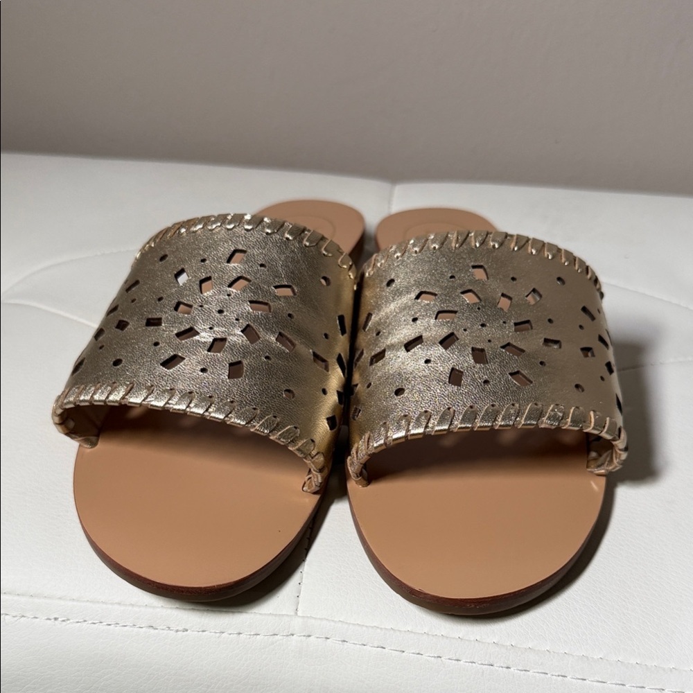 Jack Rogers Gold Cut-Out Slide Sandals - Picture 3 of 7
